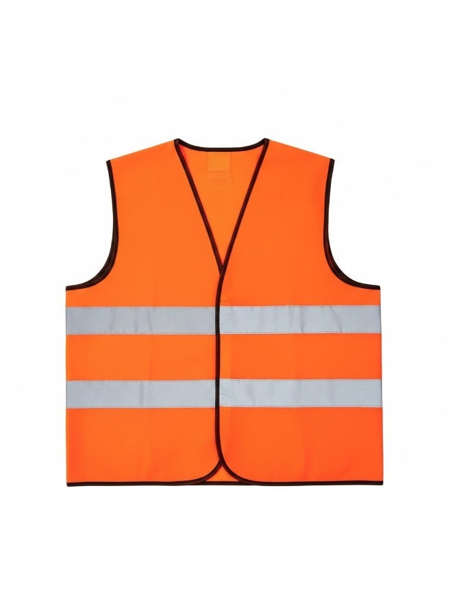Reflective Polyester Safety Vest - High-Visibility Orange with Reflective Strips